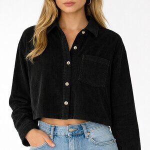 Ardene Cropped Oversized Corduroy Button-Up Shirt | Size M